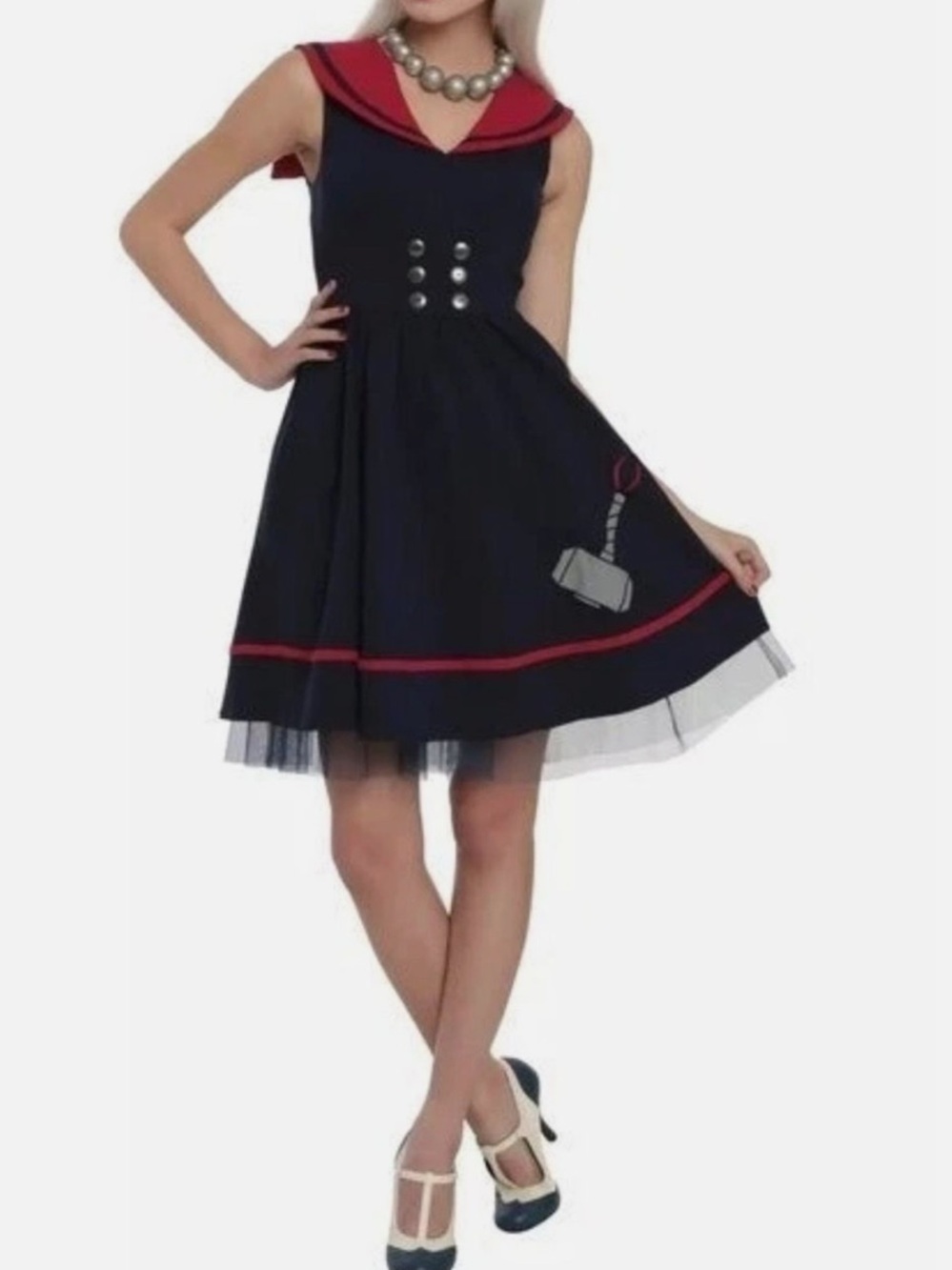 Her Universe Thor Nautical Navy Sailor Dress with Red Trim